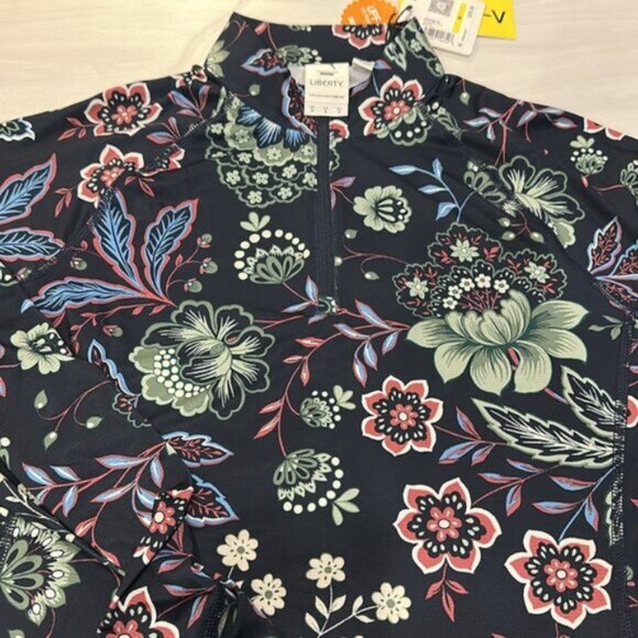 NWT Puma x Liberty Women's Navy Floral Quarter Zip Long Sleeve Blouse Top Size M - Picture 6 of 8
